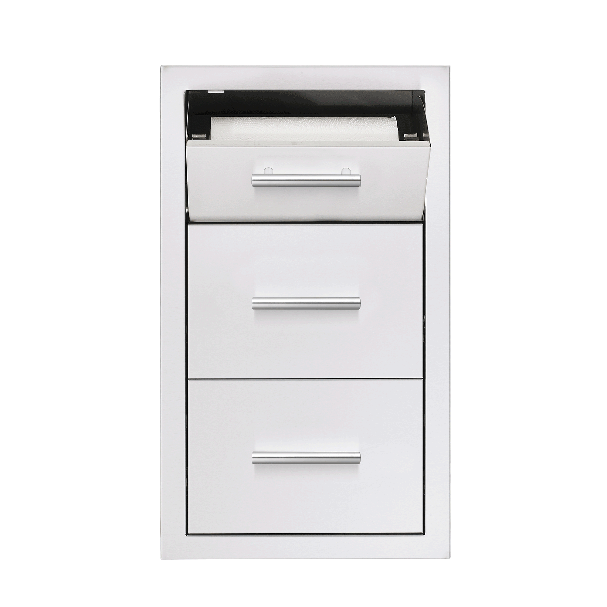 17"  Vertical 2-Drawer & Paper Towel Holder Combo w/ Masonry Frame Return