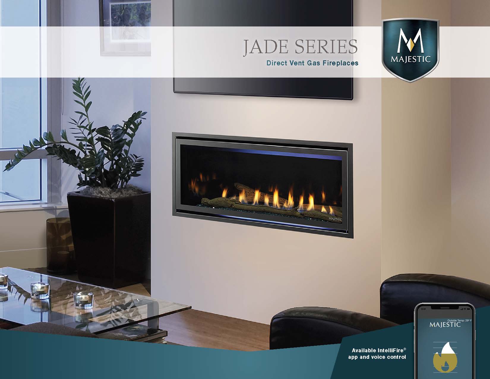 Majestic Jade 42" Linear Contemporary Direct Vent Propane Gas Fireplace With IntelliFire Touch Ignition System