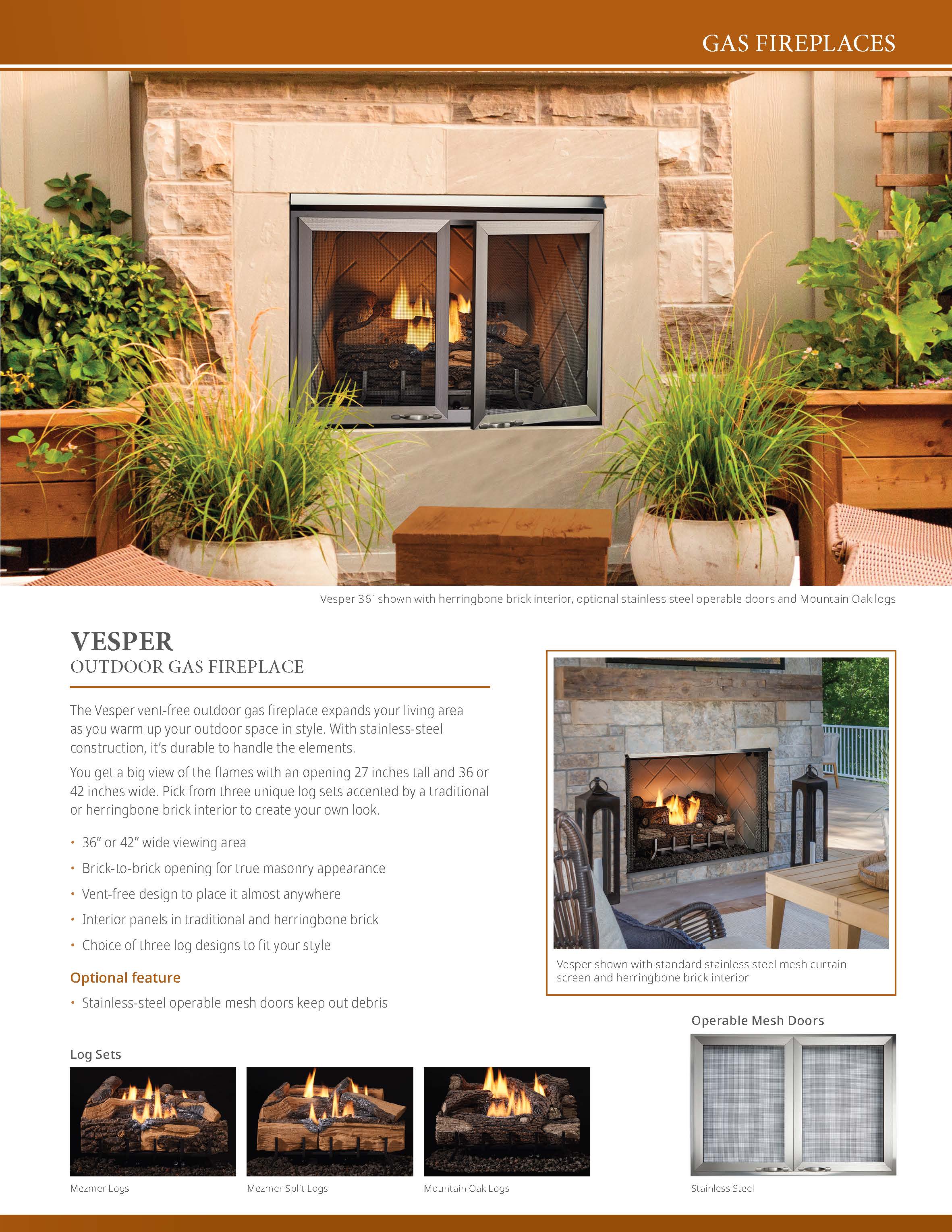 Majestic Vesper 36" Traditional Outdoor Vent-Free Gas Fireplace With Herringbone Refractory