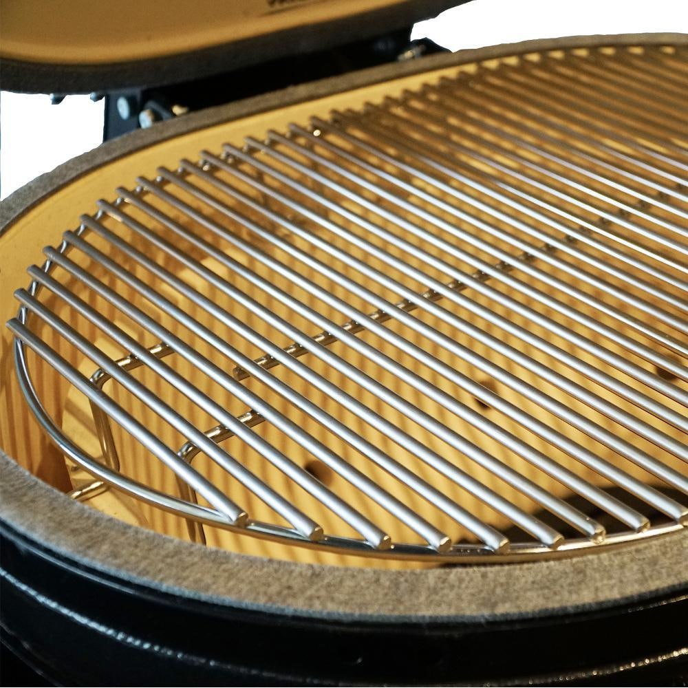 Primo All-In-One Oval Junior 200 Ceramic Kamado Grill With Cradle, Side Shelves And Stainless Steel Grates - PGCJRC