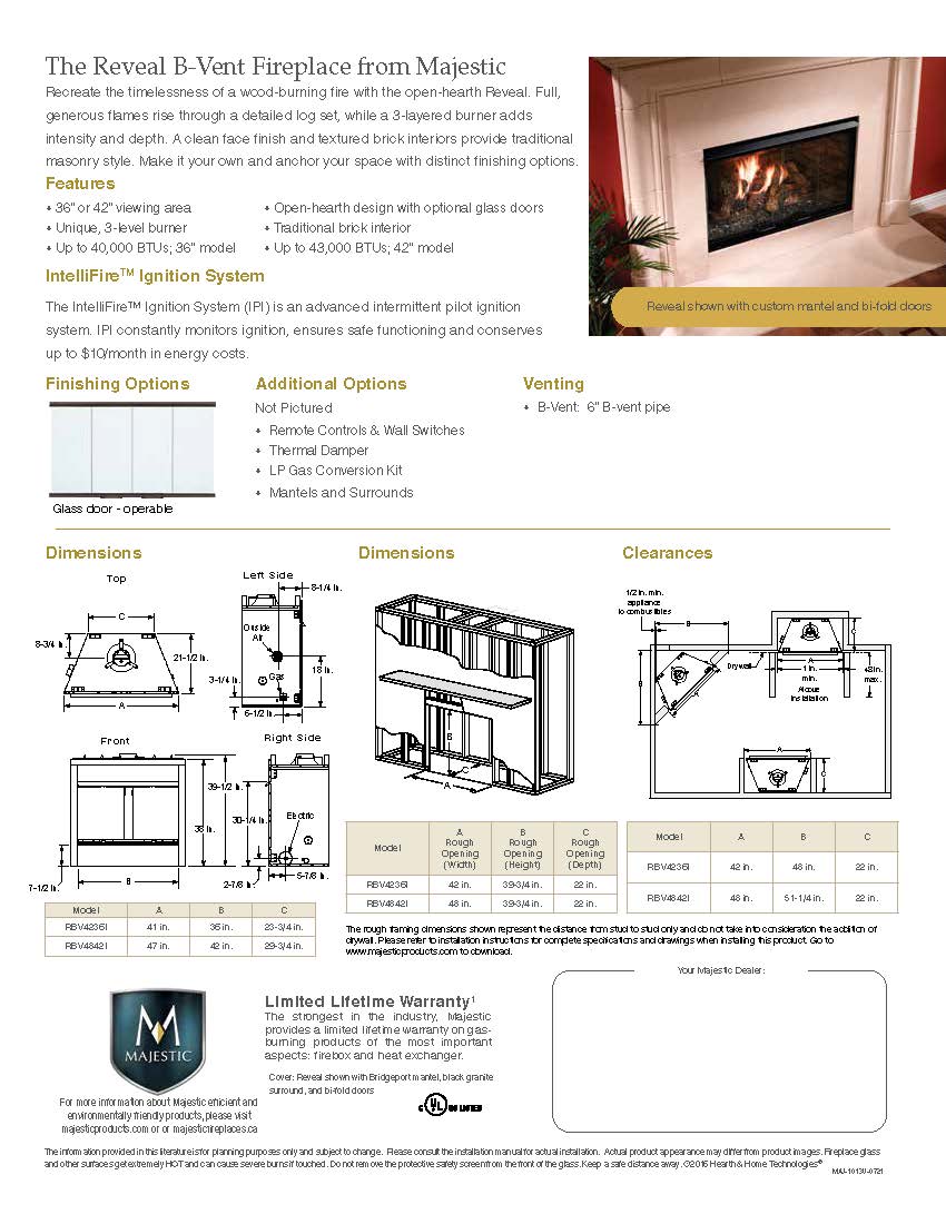 Majestic Reveal 36" Traditional Open Hearth B-Vent Gas Fireplace