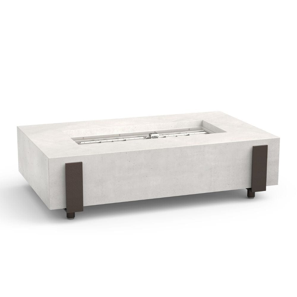 American Fyre Designs Iron Saddle 60-Inch Rectangular Gas Fire Pit Table in White Aspen