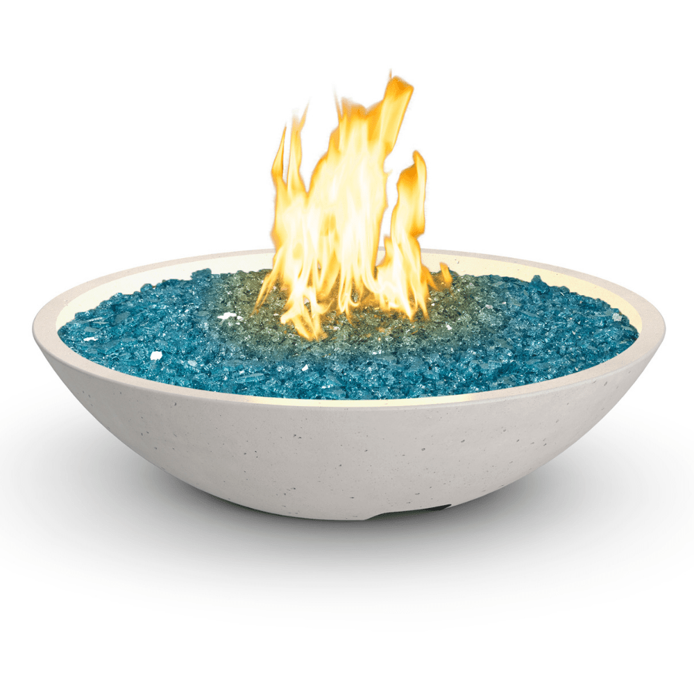 American Fyre Designs 32-Inch Marseille Round Concrete Gas Fire Bowl in White Aspen