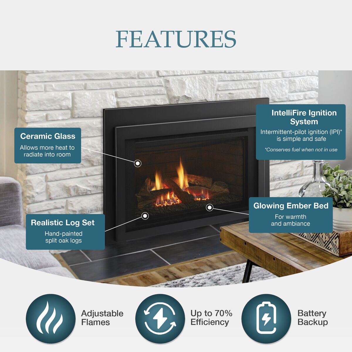 Majestic Jasper 30" Traditional Direct Vent Gas Fireplace Insert