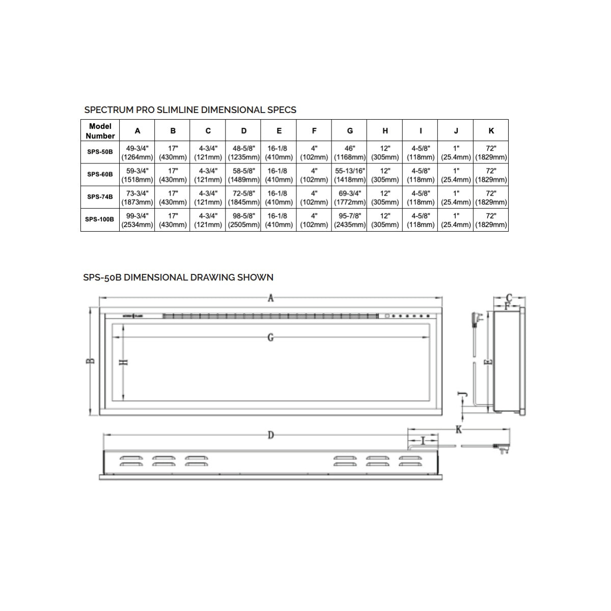 Modern Flames SPECTRUM SLIMLINE SERIES 60"  Linear Electric Fireplace - SPS-60B