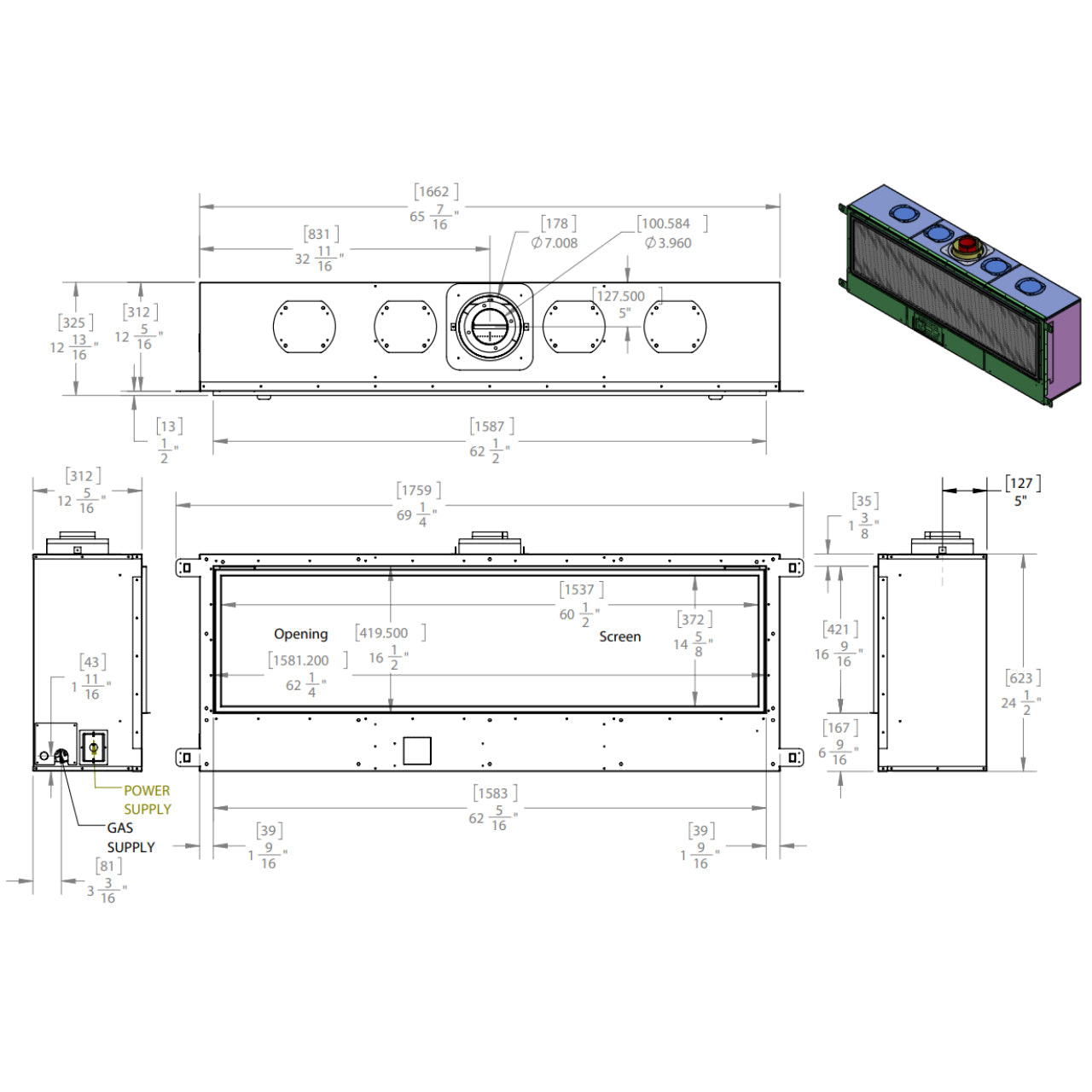 Montigo DelRay Linear 60" Direct-Vent Full Load Gas Fireplace