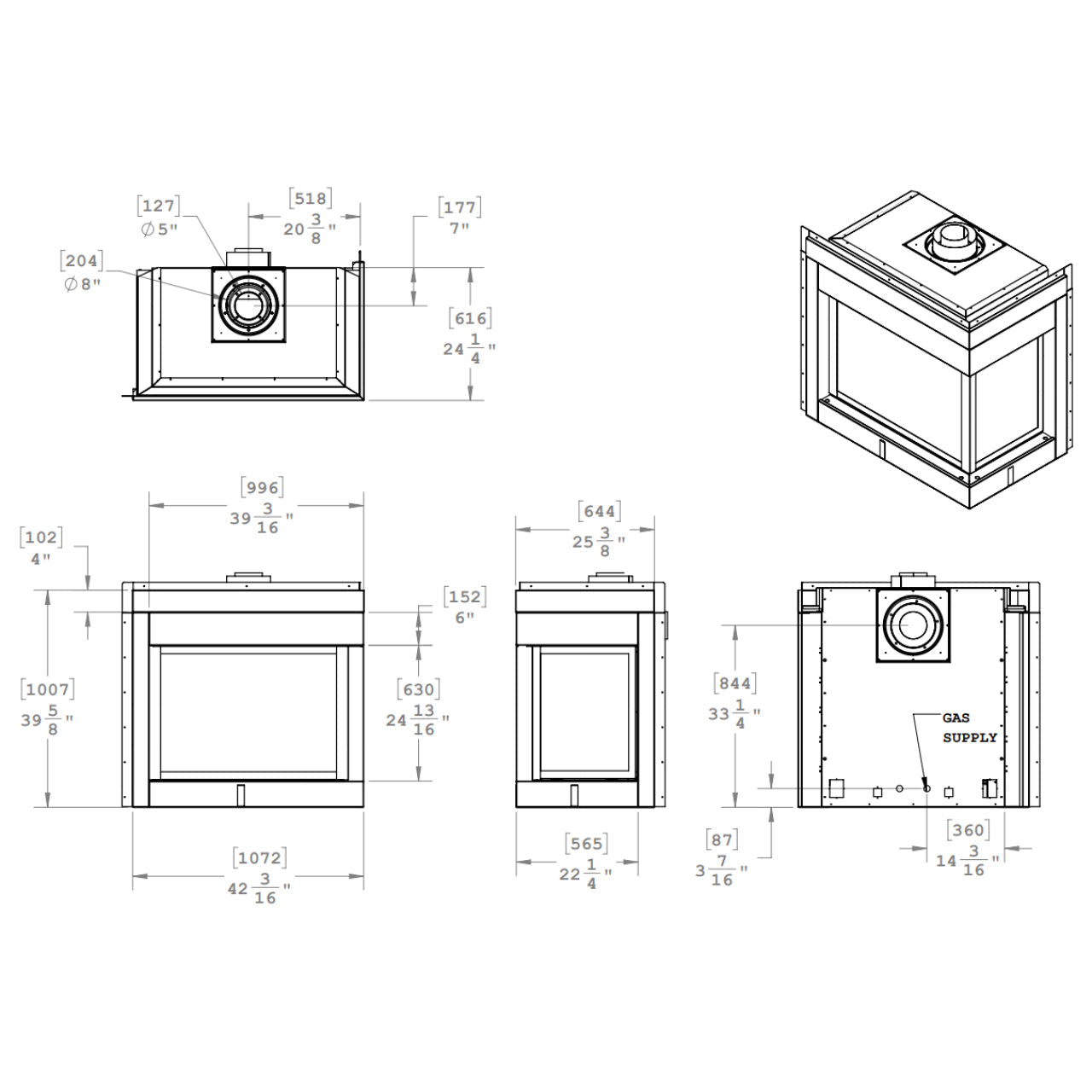 Montigo Divine Corner 38" Contemporary Direct Vent Gas Fireplace