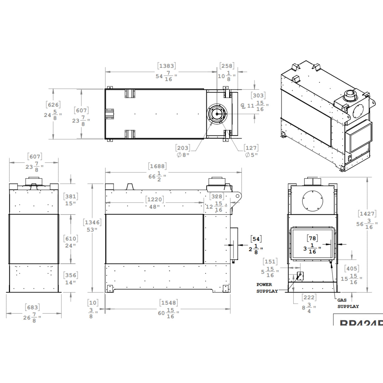 Montigo Exemplar RP424 3-Sided Pier Power Vented Gas Fireplace