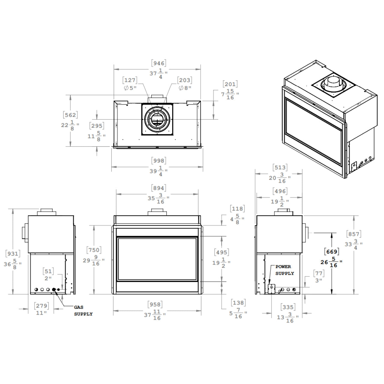 Montigo Phenom 38" Single Sided Direct-Vent Full Load Gas Fireplace