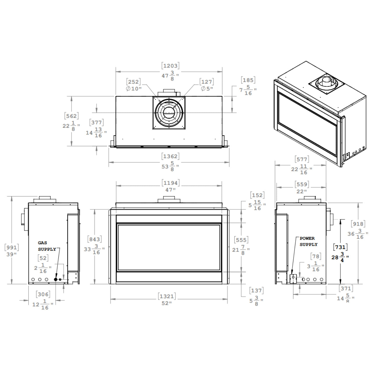 Montigo Phenom 52" Single Sided Direct-Vent Full Load Gas Fireplace